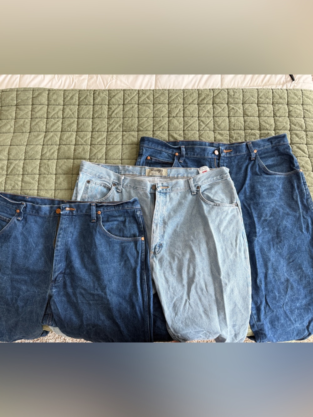 3 pair Wrangler Denim Jeans in Light and Dark Blue